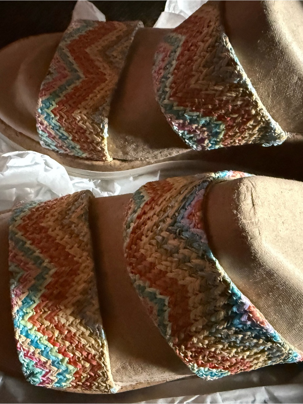 Life Stride Multicolor Woven Platform Sandals - Tan Base with Orange, Blue, Pink